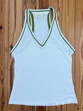 Maeve White Tank with Olive Trim